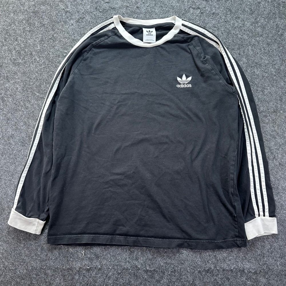 Adidas Mens Black Originals 3-Stripe Trefoil Long Sleeve T-Shirt L